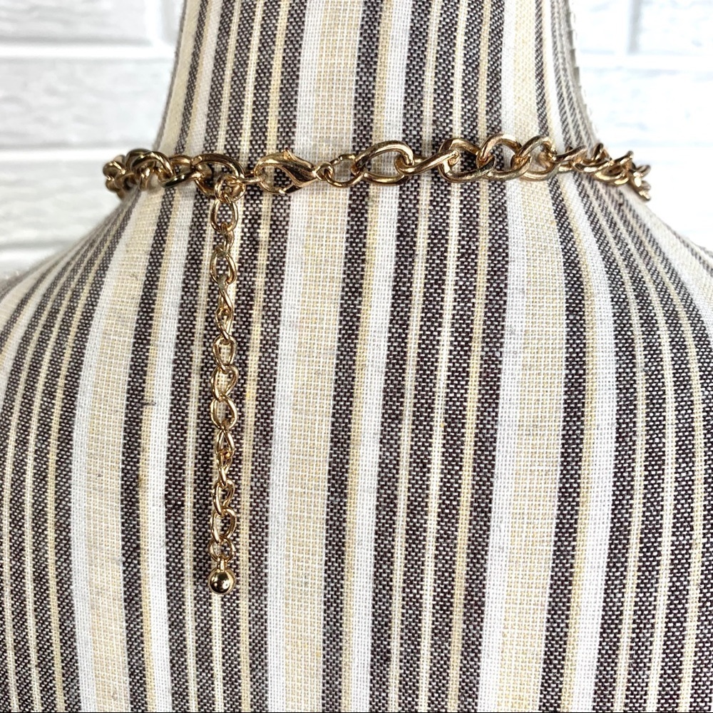 Long Gold Aztec Rhinestone Statement Necklace - Picture 5 of 5